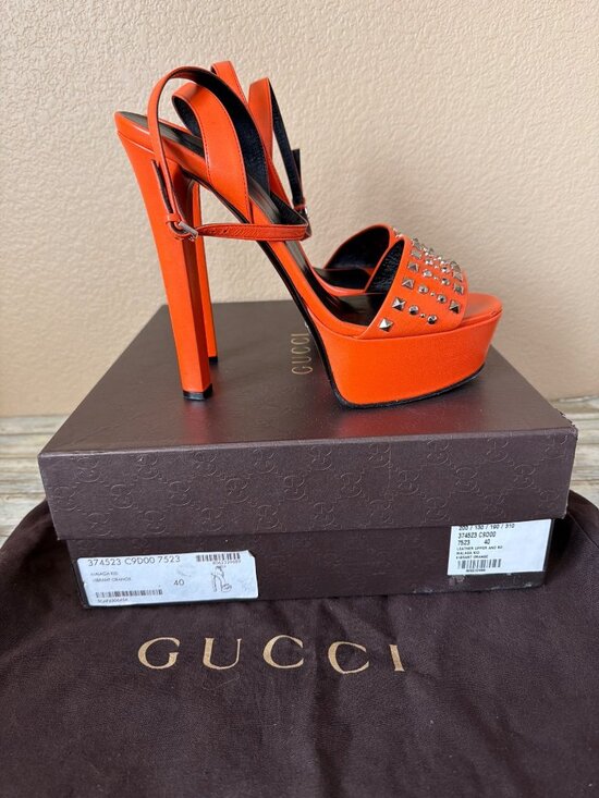 Gucci Shoes - Authentic Gucci Malaga Kid Orange Leather Studded Heels EU40 US9/9.5 w/COA & Box
